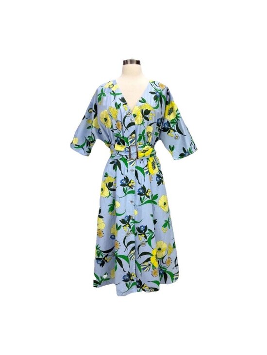 INC International Concepts Dresses & Skirts - INC Mabel Poplin Belted Midi Dress Sz S Blue/Multicolor Floral Bouquet Spring